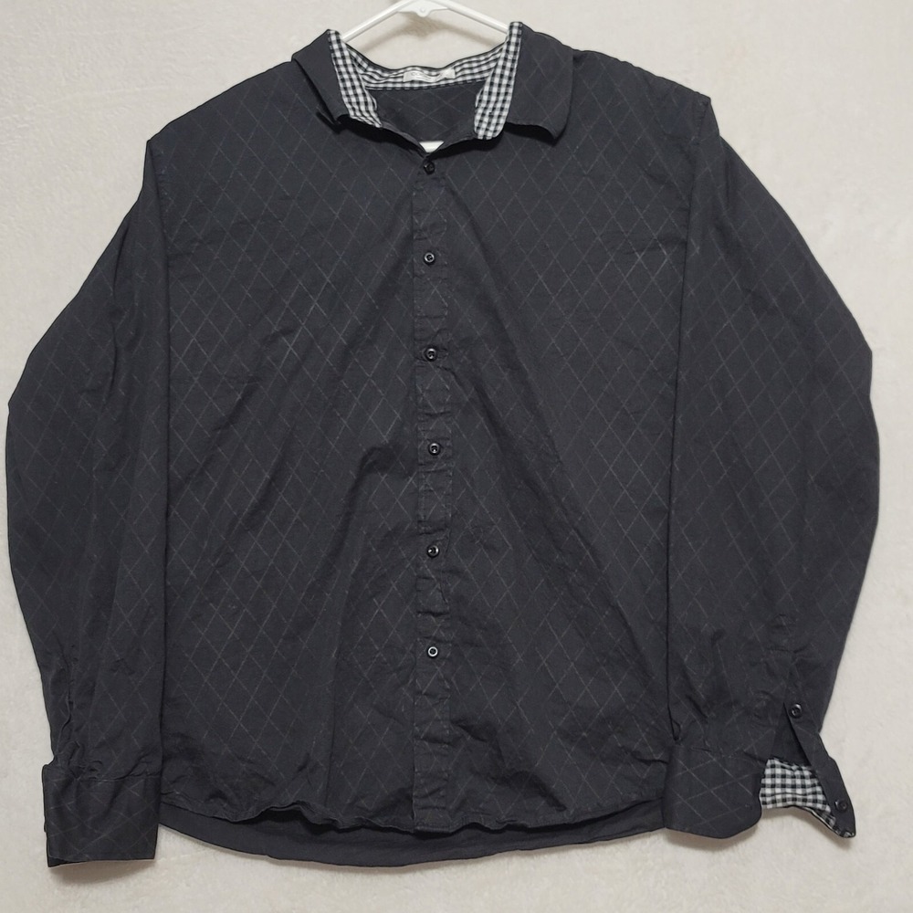 Coofandy Men's XL Shirt Black Button Up Diamond Design Casual Dress